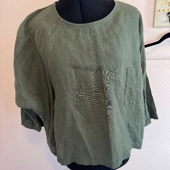 Len Ok Tops - Len. ok 100% linen top Khaki olive green oversized